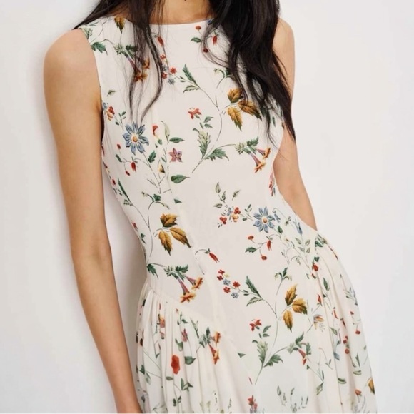 Reformation Anelis Boat Neck Drop Waist Floral Sleeveless Cocktail Midi Dress - Picture 3 of 16